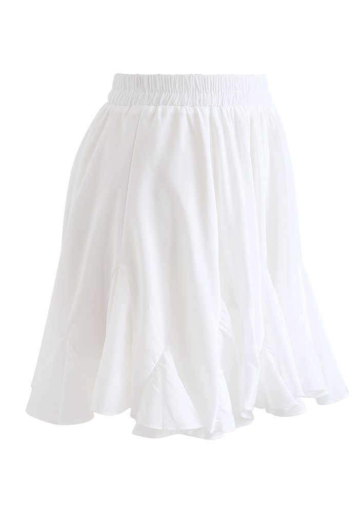 Ruffle Hem Mini Skirt in White