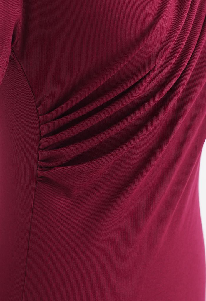 Ruched Front T-Shirt in Wine