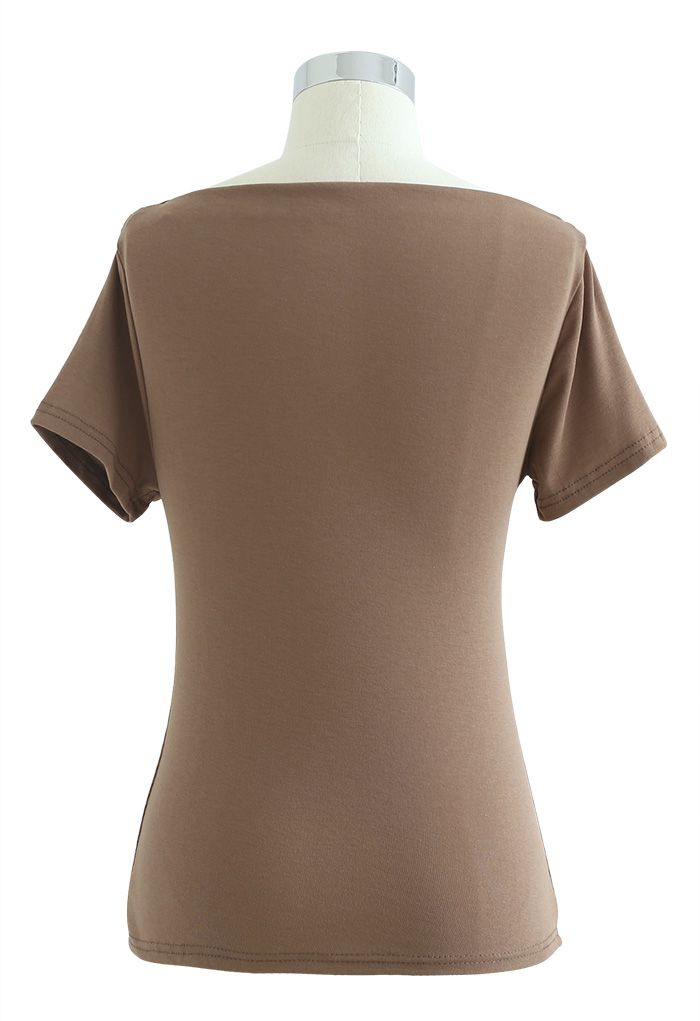 Ruched Front T-Shirt in Tan
