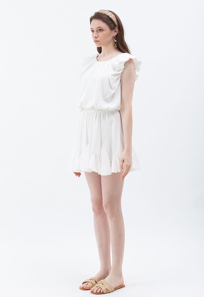 Ruffle Hem Mini Skirt in White