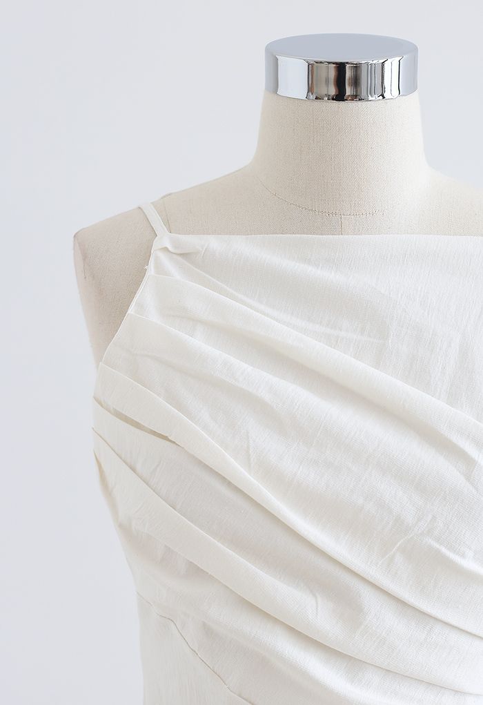 Slant Pleated Fitted Cami Top in White