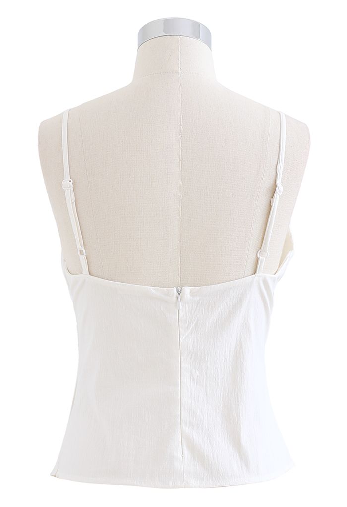 Slant Pleated Fitted Cami Top in White