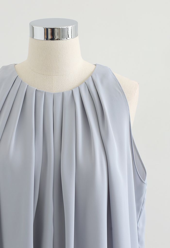 Frilly Sleeveless Flare Top in Dusty Blue