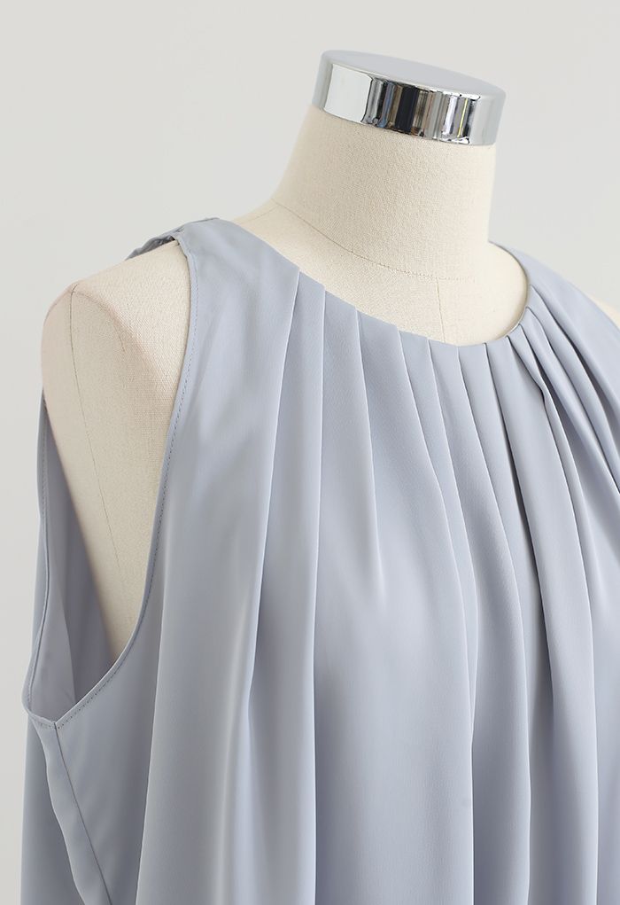 Frilly Sleeveless Flare Top in Dusty Blue