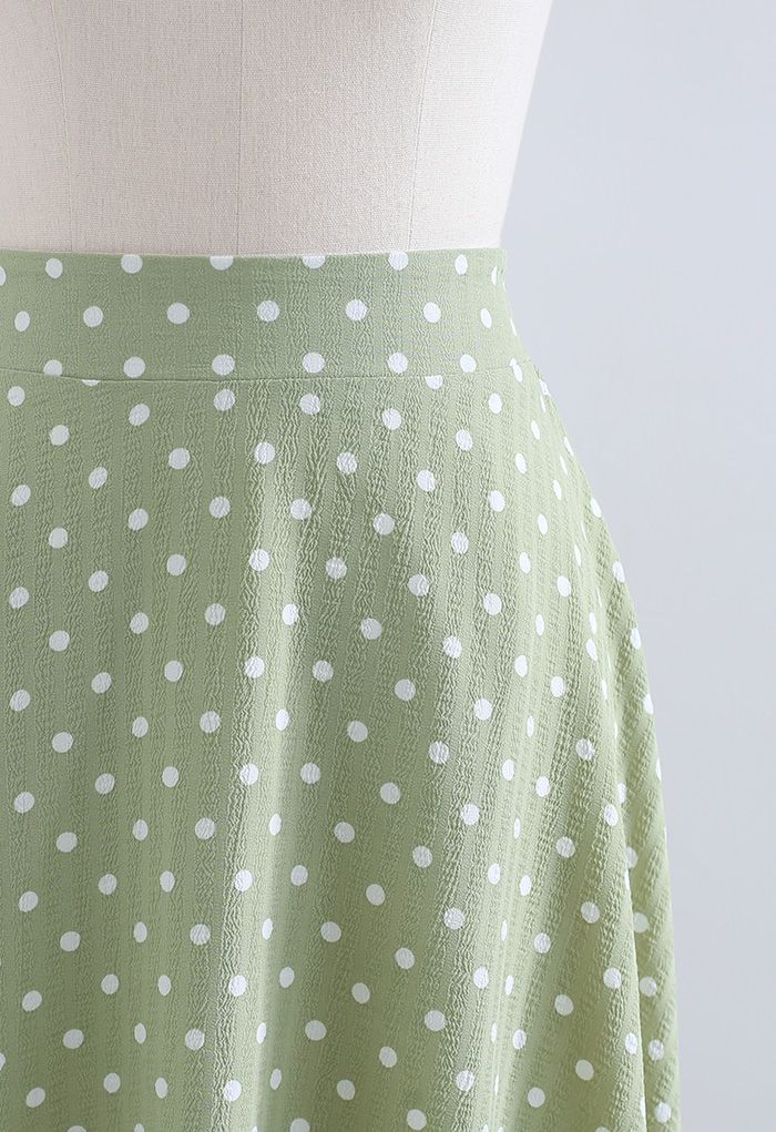 Dots Print Texture Line Flare Skirt in Moss Green