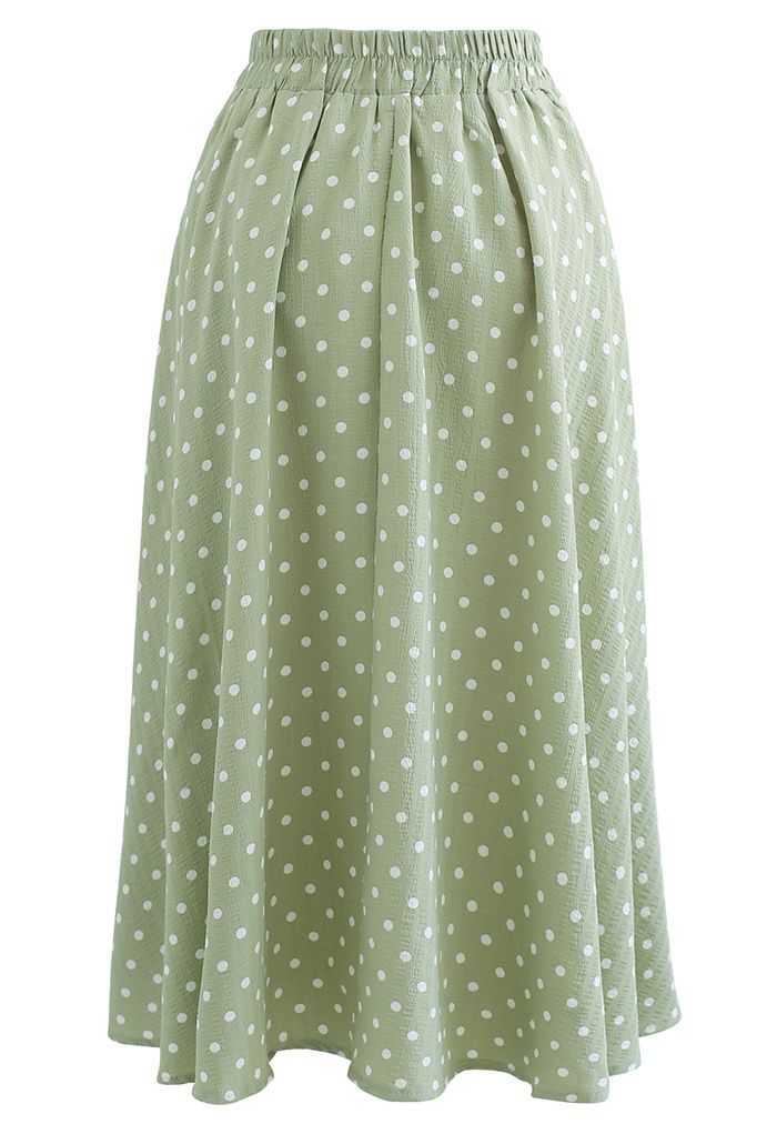 Dots Print Texture Line Flare Skirt in Moss Green