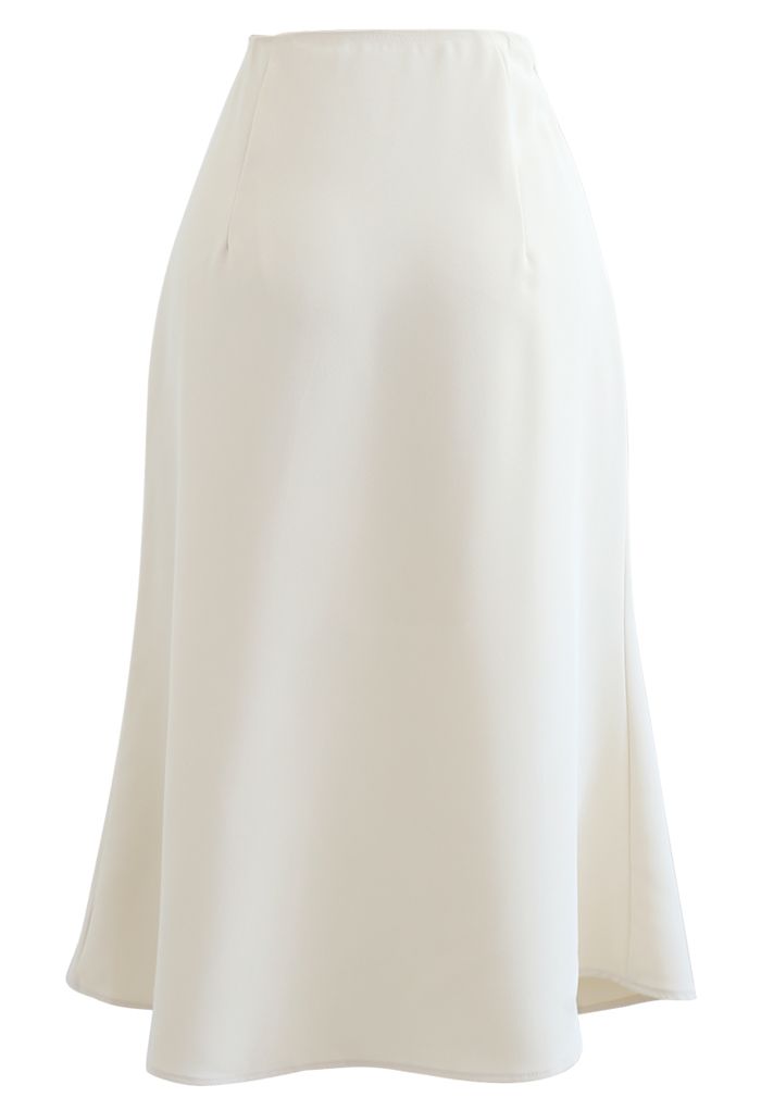 Ruched Drawstring Front Slit Midi Skirt in Cream