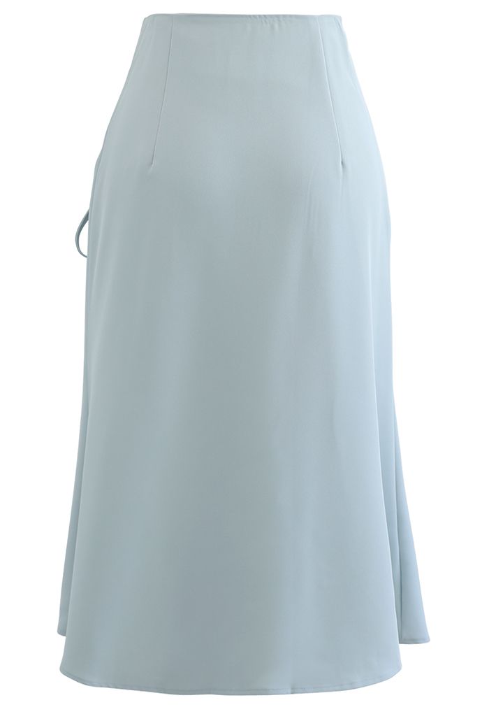 Ruched Drawstring Front Slit Midi Skirt in Dusty Blue