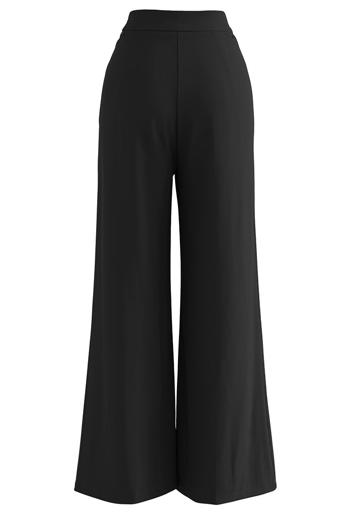 Zipper Side High Waist Flare Leg Pants in Black
