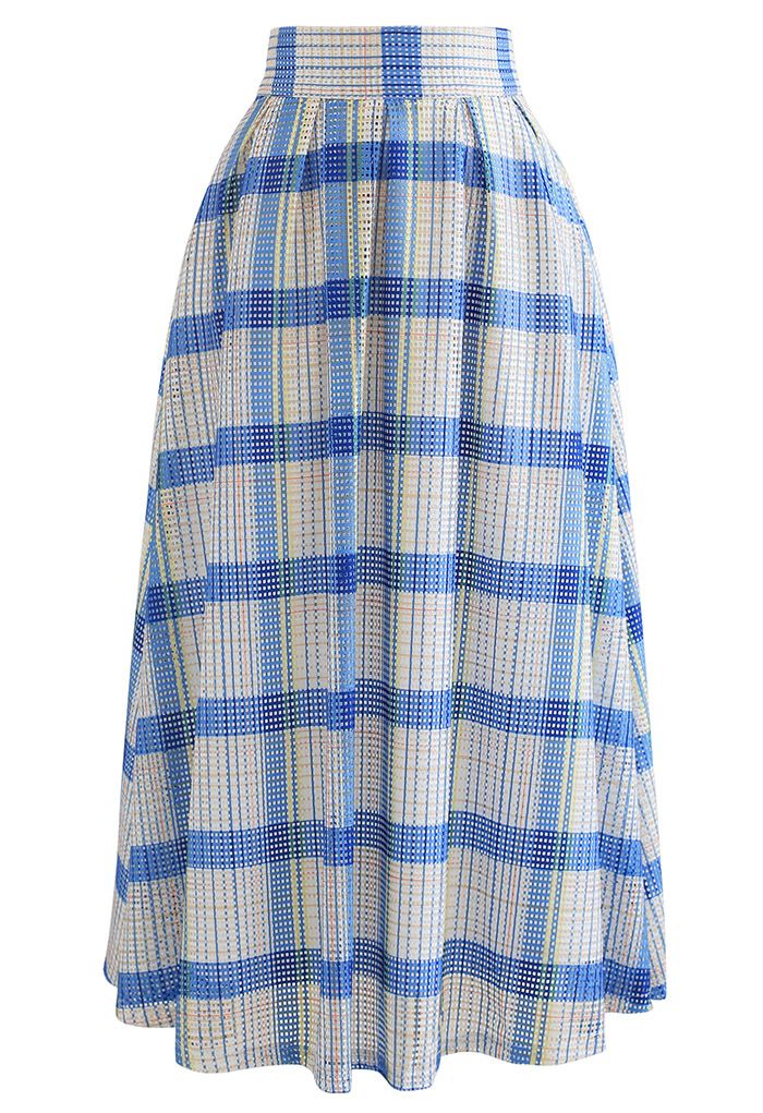 Pastel Plaid Pleated Midi Skirt in Blue Retro Indie and Unique Fashion