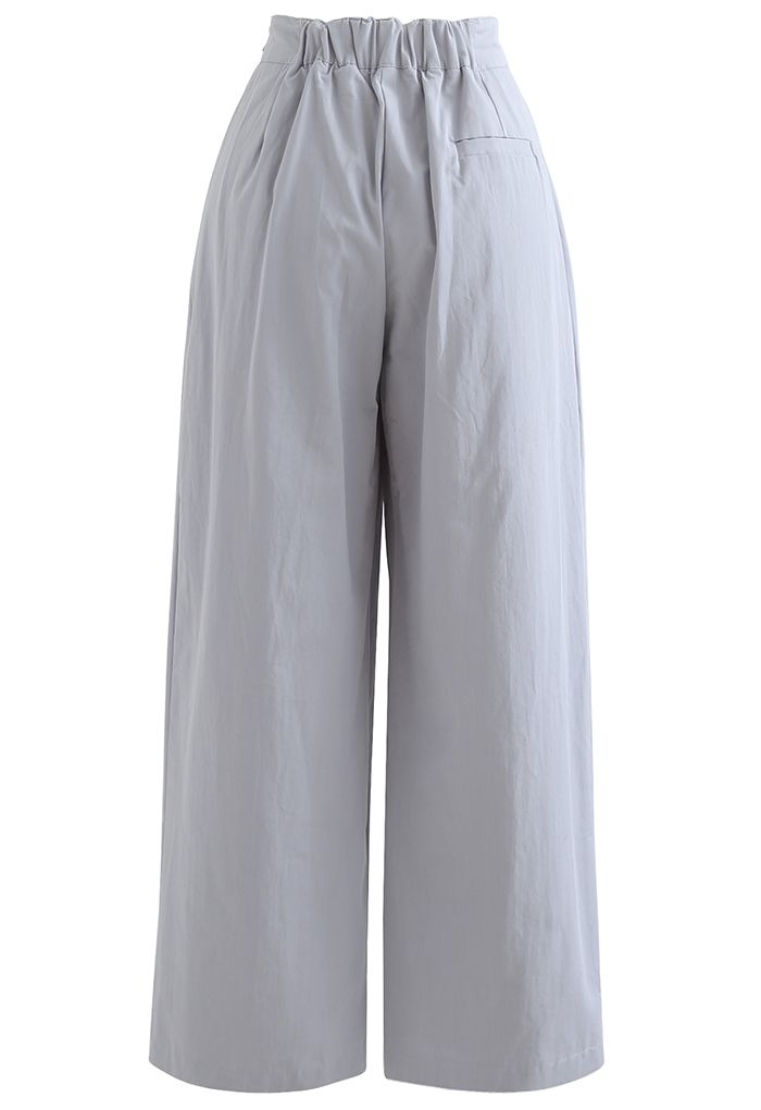 Belted Waist Straight Leg Cotton Pants in Blue