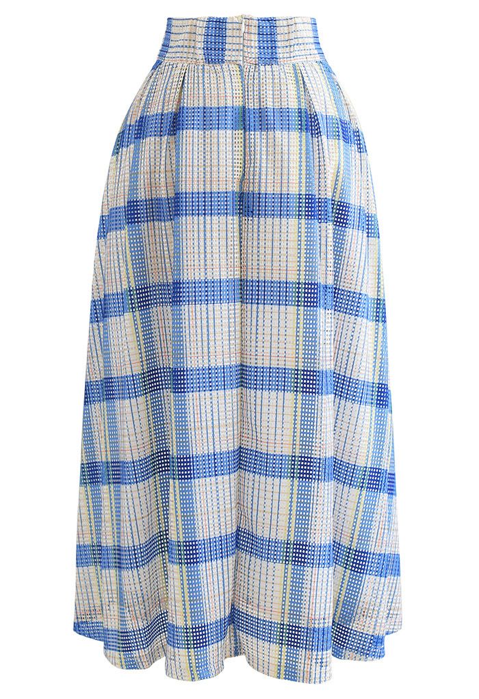 Light blue 2025 plaid midi skirt