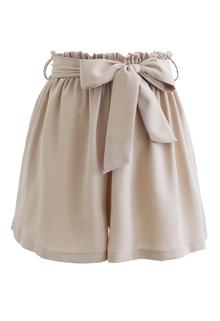 Button Down Shirt and Bowknot Shorts Set in Taupe