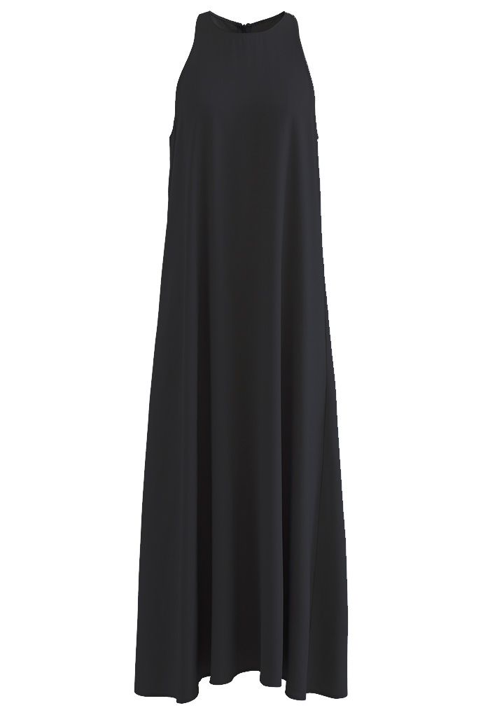 Narrow Straps Sleeveless Maxi Dress in Black