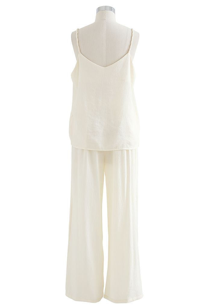 Braided Straps Tank Top and Straight Leg Pants Set in Cream