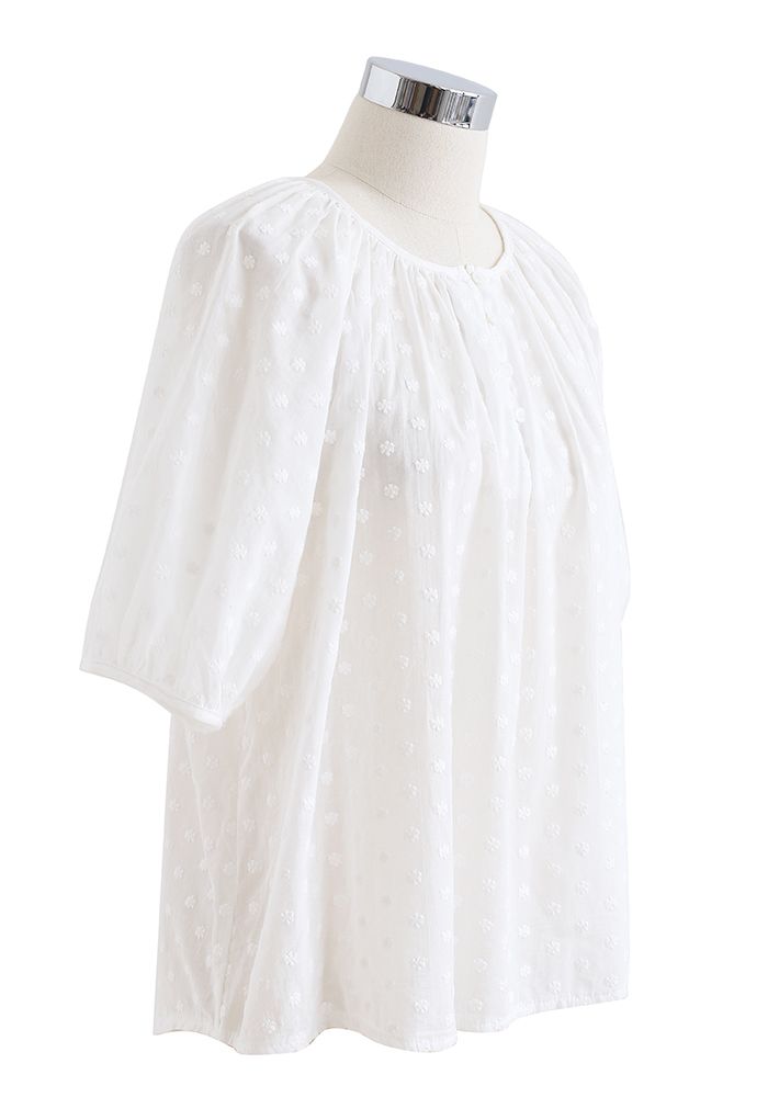 Embroidered Floret Cotton Top in White