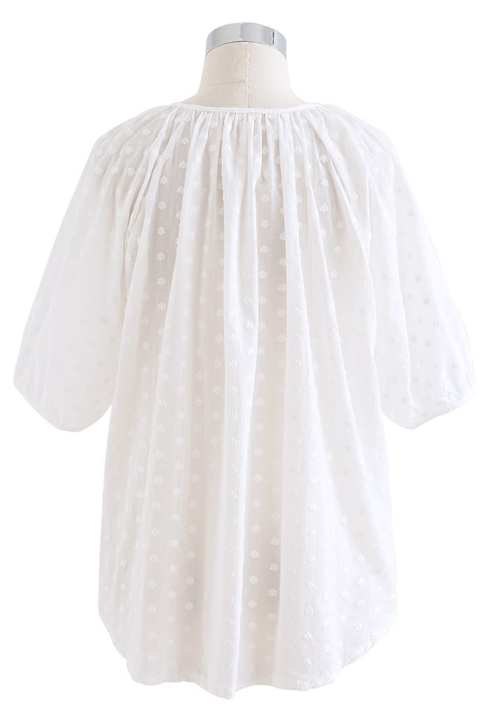 Embroidered Floret Cotton Top in White