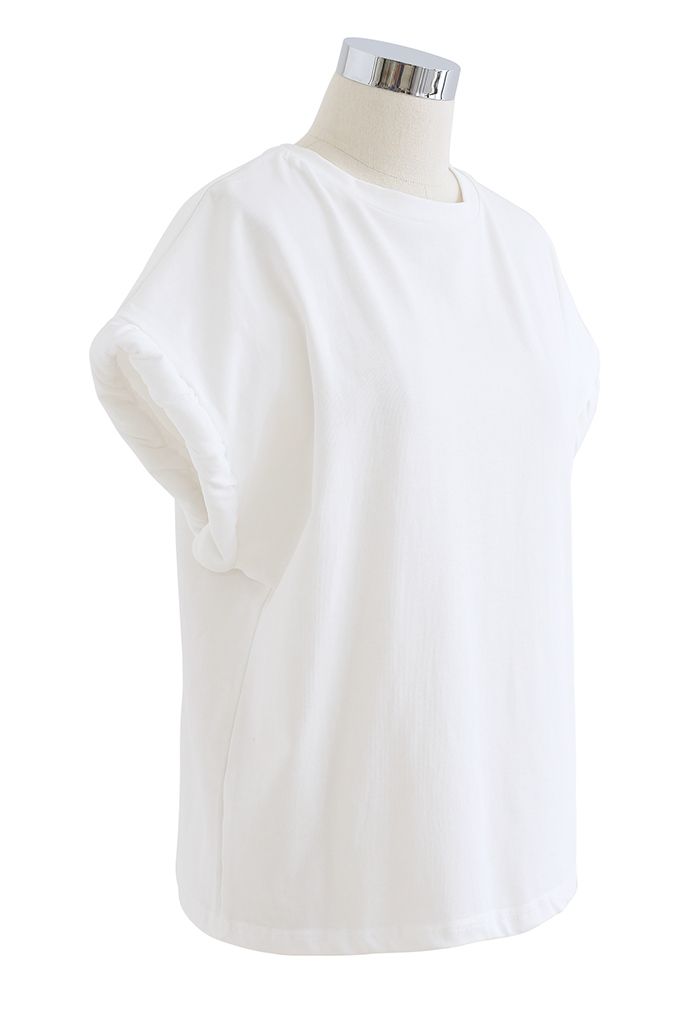 Quilted Twist Cuffs Oversize Top in White
