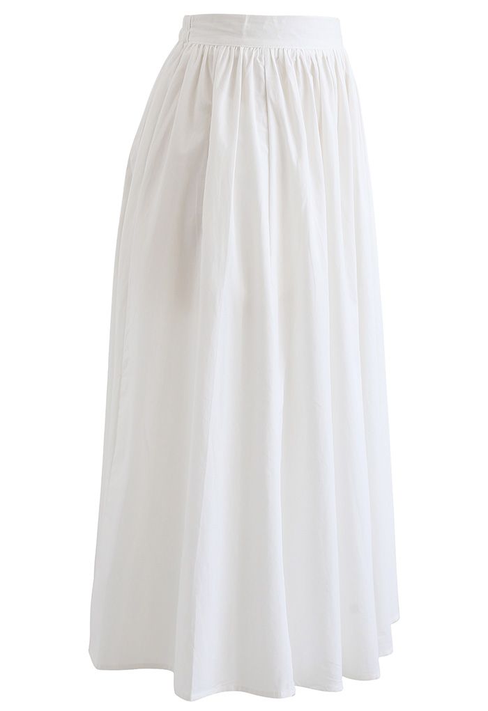 Versatile Cotton Midi Skirt in White