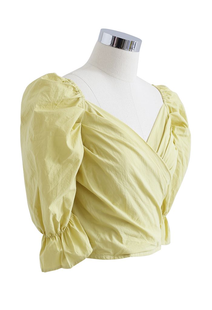 Wrap Front Shirred Crop Top in Mustard