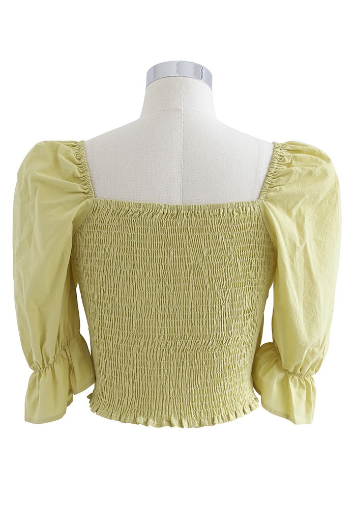Wrap Front Shirred Crop Top in Mustard