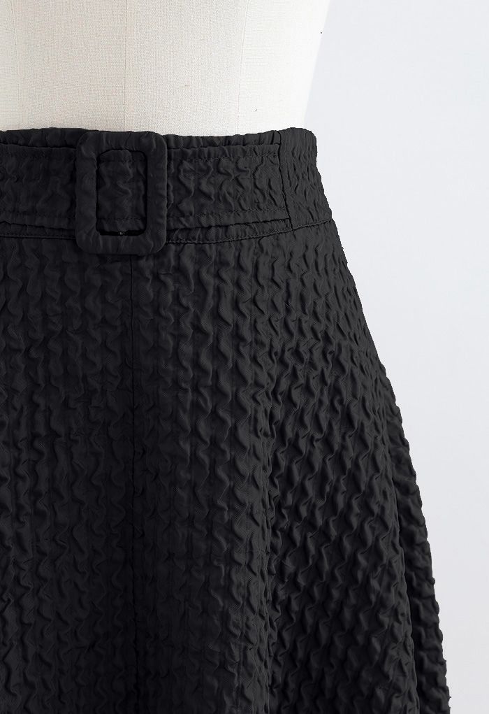 Ripple Embossed A-Line Maxi Skirt in Black