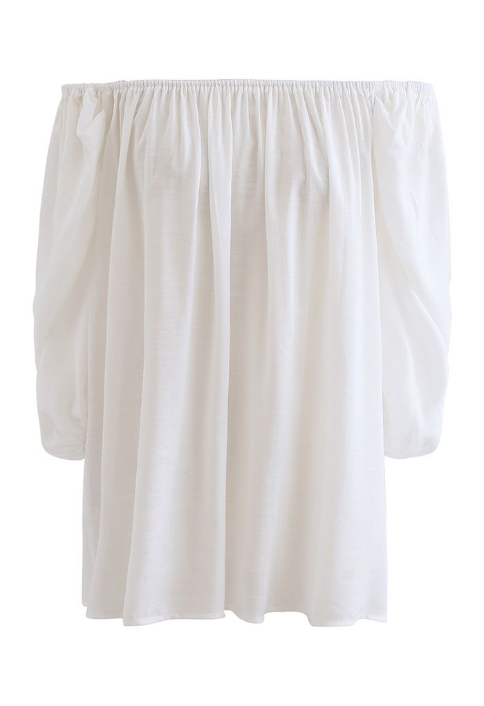 Frilling Bubble Sleeve Off-Shoulder Top in White
