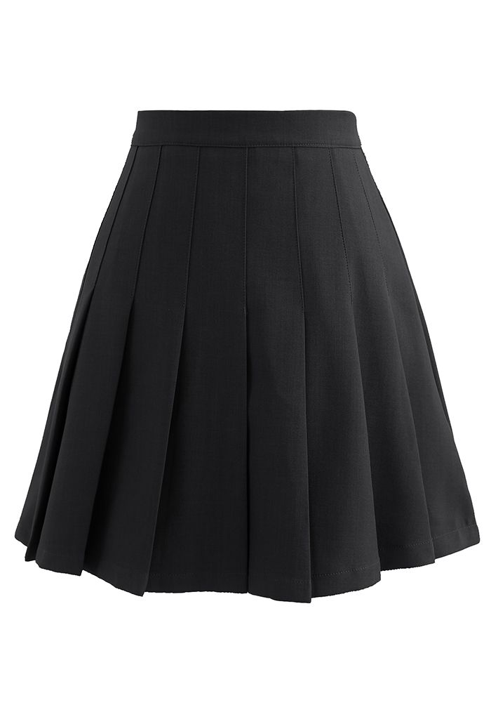 High Waist Pleated Mini Skirt in Black - Retro, Indie and Unique