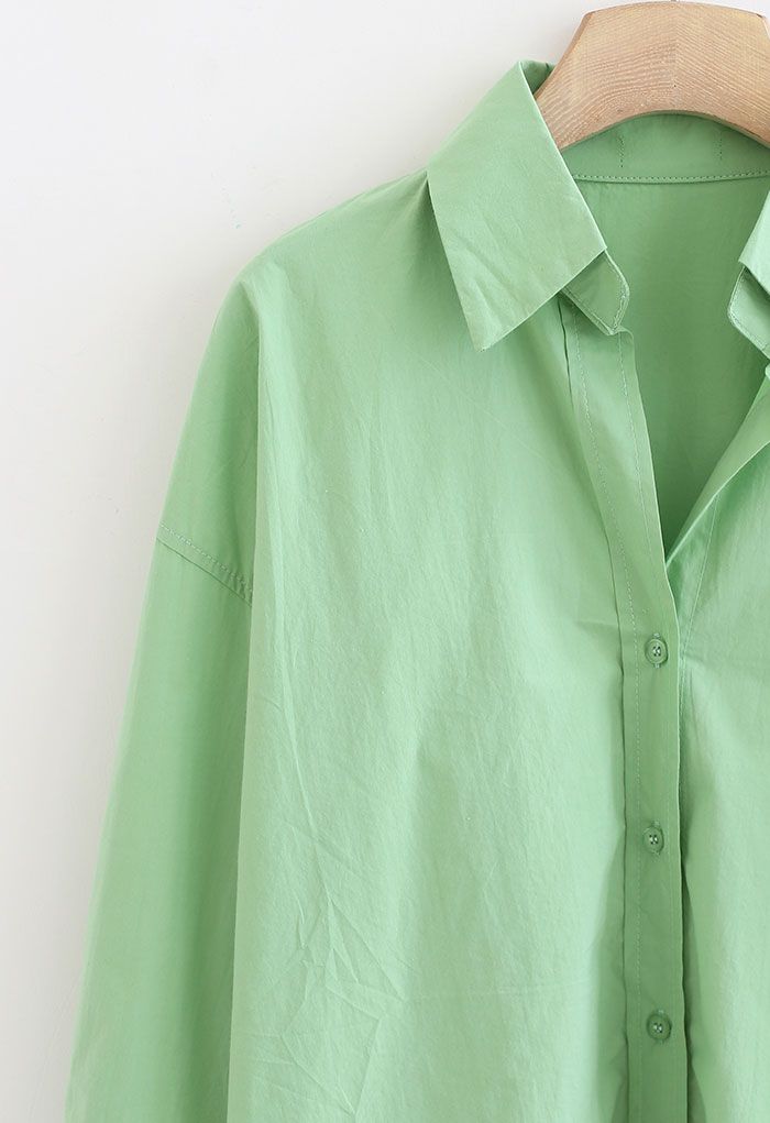 Oversized Button Down Hi-Lo Shirt in Green