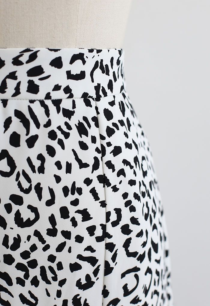 Front Slit Animal Print Midi Skirt in White