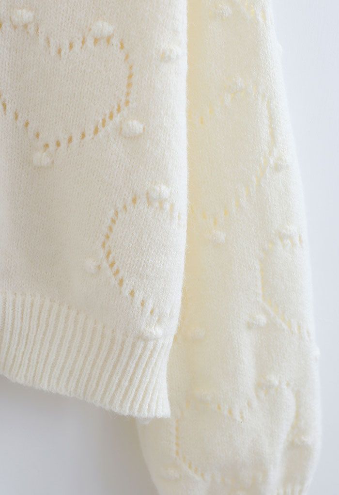 Lovely Heart Button Down Knit Cardigan in White
