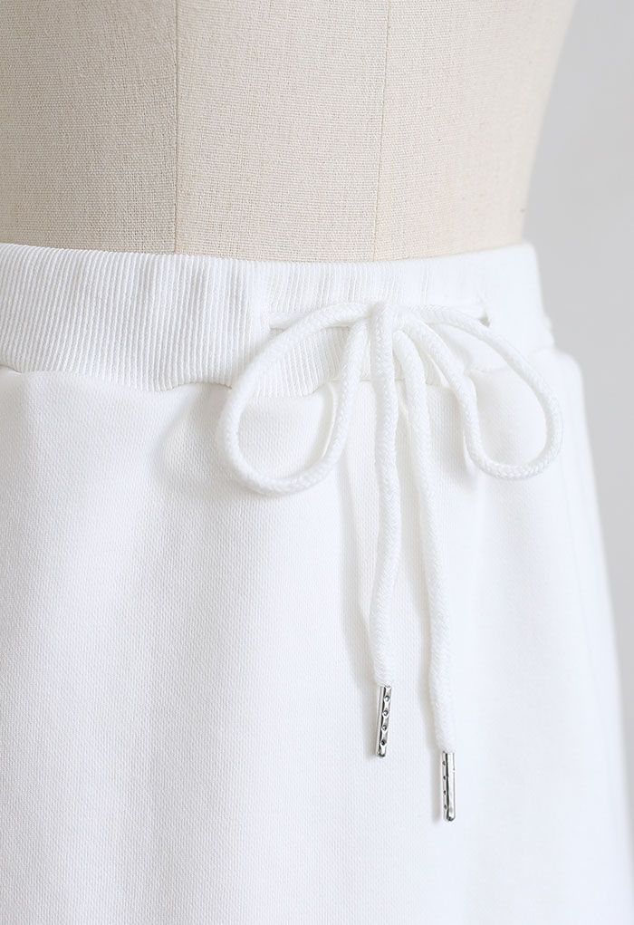 Cotton Drawstring Pocket Mini Skorts in White