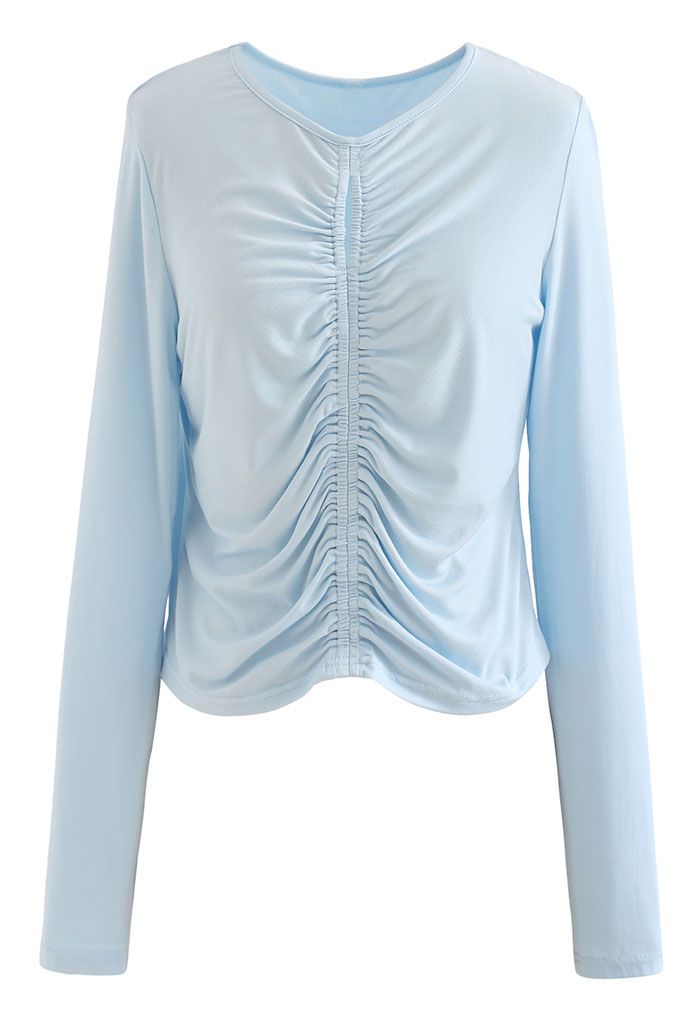 Cutout Detail Elastic Ruched Crop Top in Baby Blue