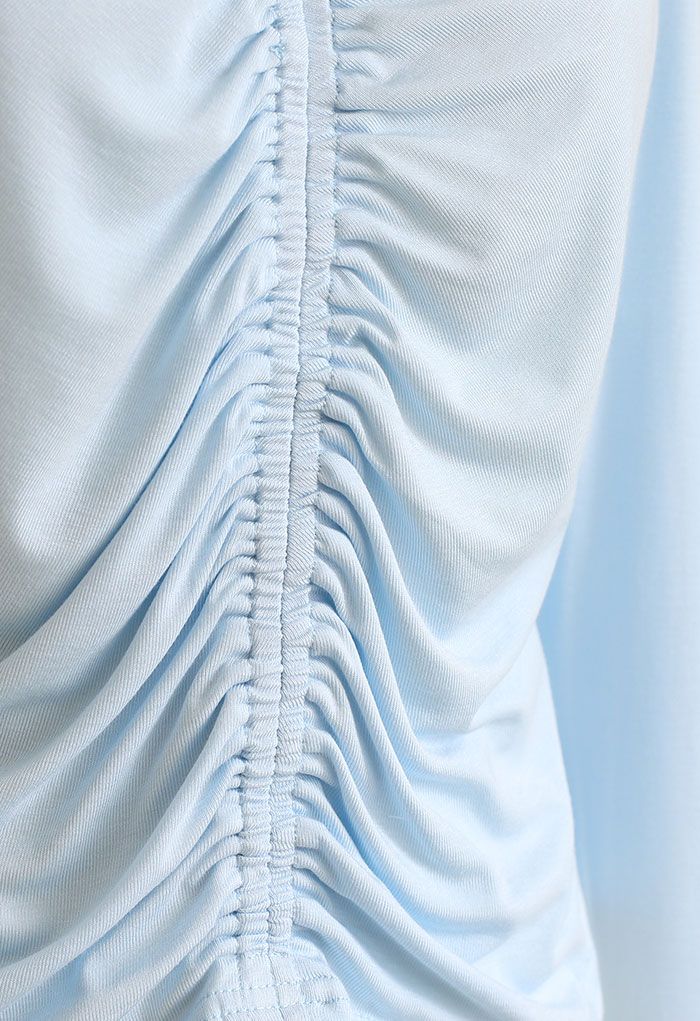 Cutout Detail Elastic Ruched Crop Top in Baby Blue