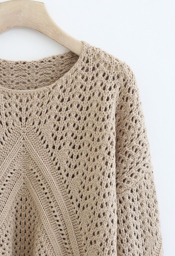 Hollow Out Chunky Knit Sweater in Tan