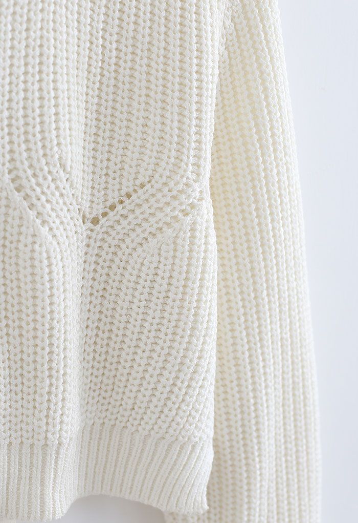 Open Back Tie Bow Crop Rib Knit Sweater in White