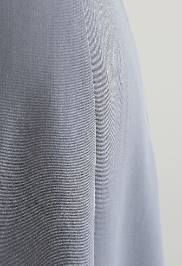 Golden Button Trim Front Slit Midi Skirt in Grey