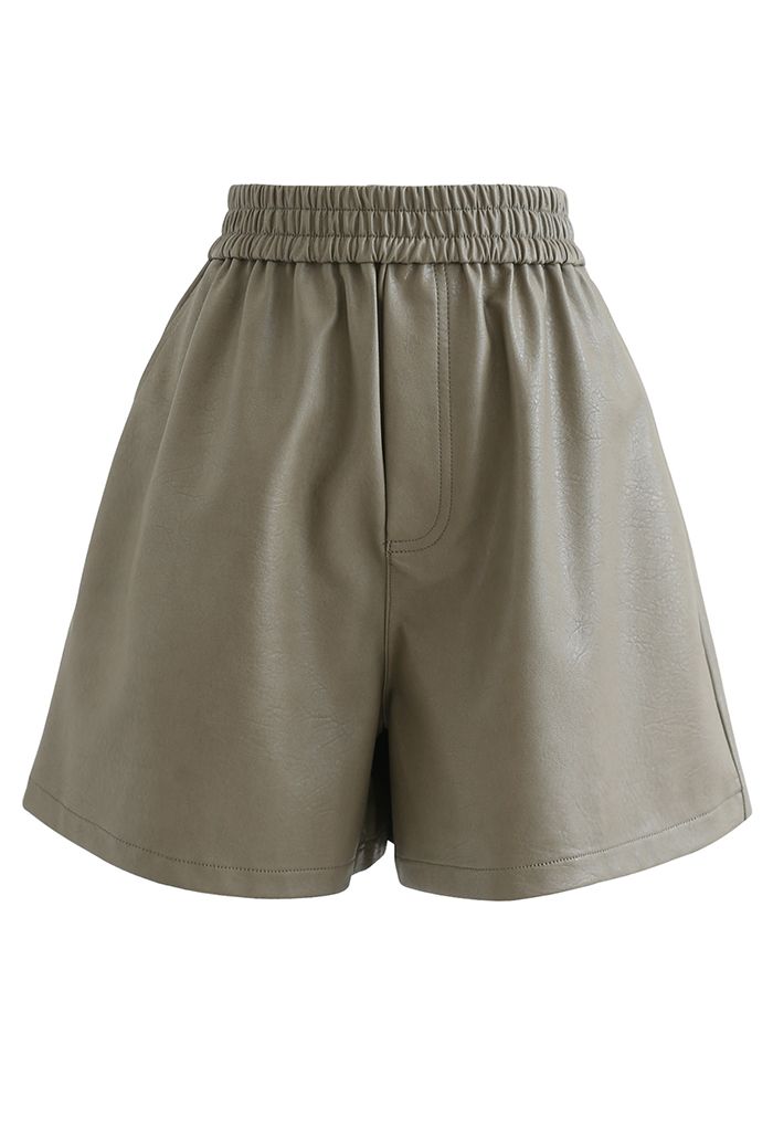 Faux Leather Textured Shorts in Taupe