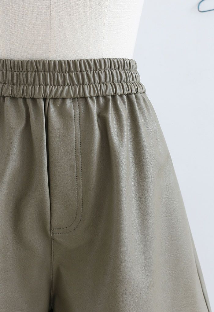Faux Leather Textured Shorts in Taupe