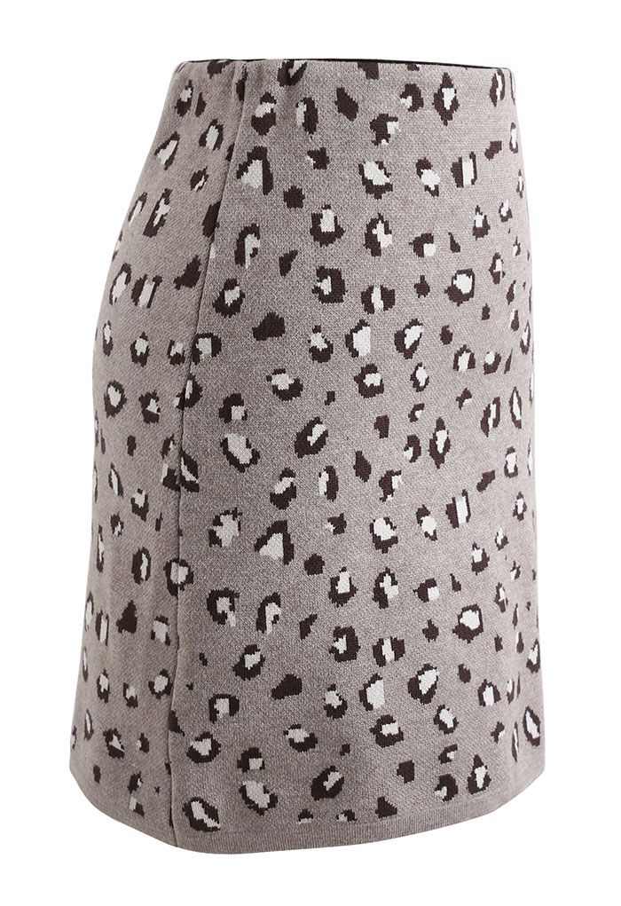 Leopard Print Knitted Bud Skirt in Taupe