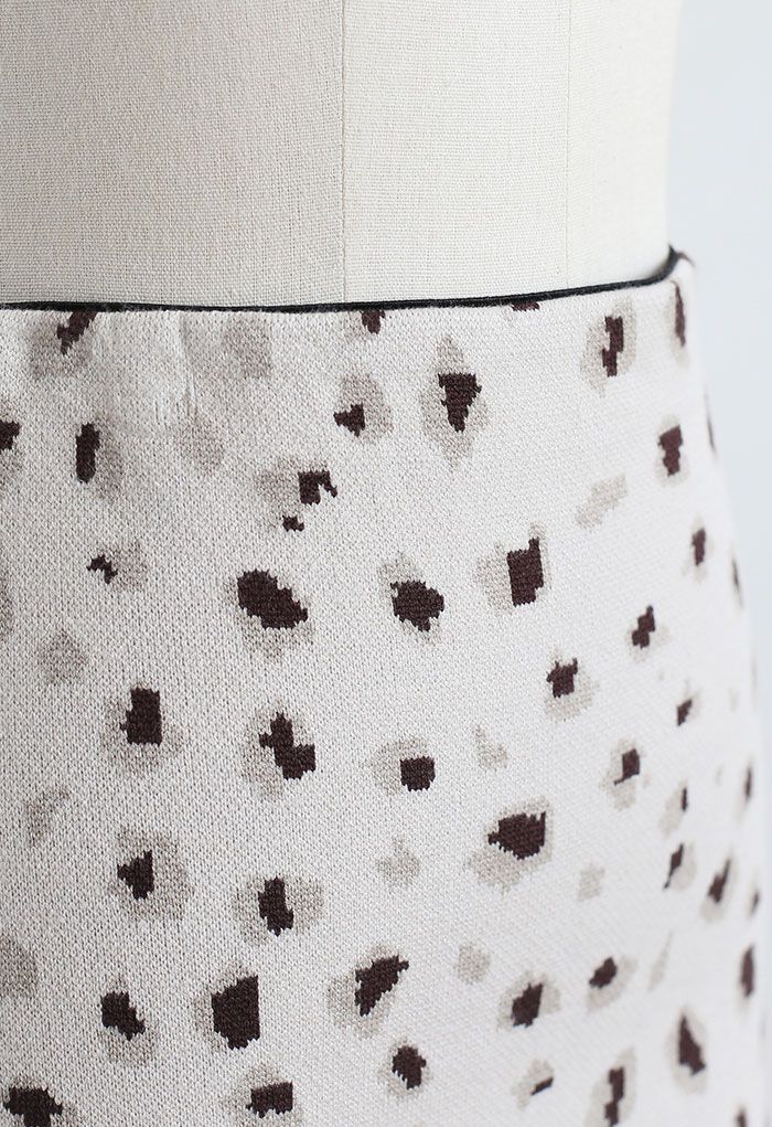 Leopard Print Knitted Bud Skirt in Ivory
