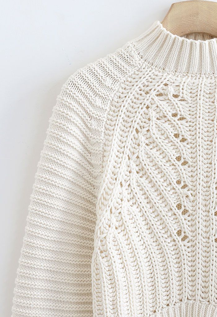 Exaggerated Ribbed High Neck Chunky Knit Crop Sweater