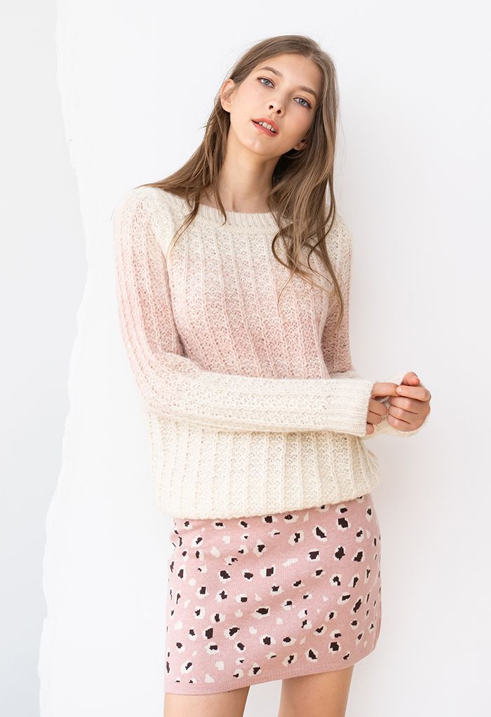 Ombre Knit Boat Neck Sweater