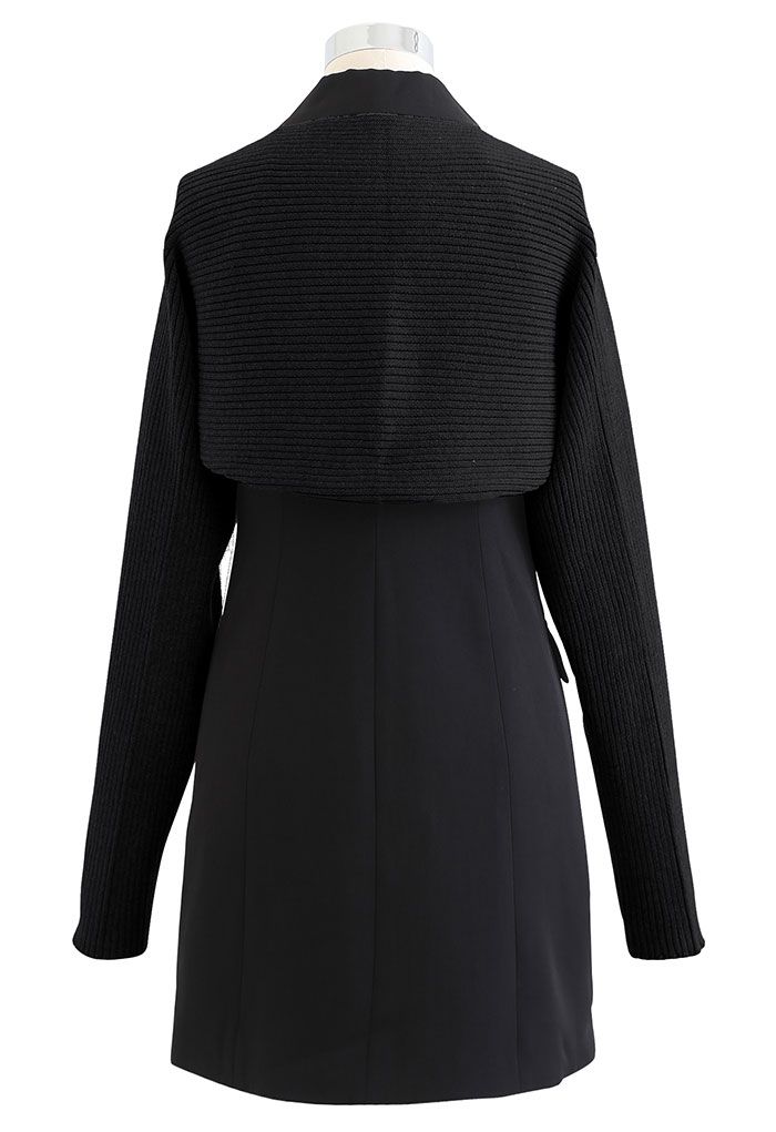 Double-Breasted Blazer Dress with Sweater Sleeve in Black