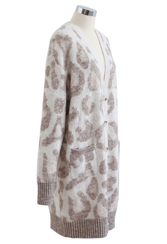 Ivory Leopard Spot Printed Buttoned Cardigan