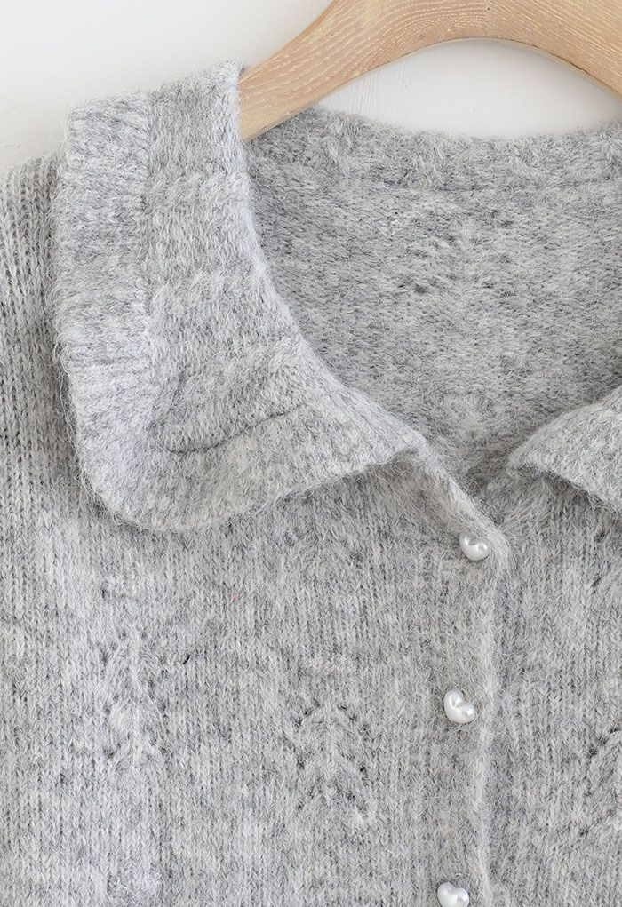 Peter Pan Collar Button Knit Cardigan in Grey
