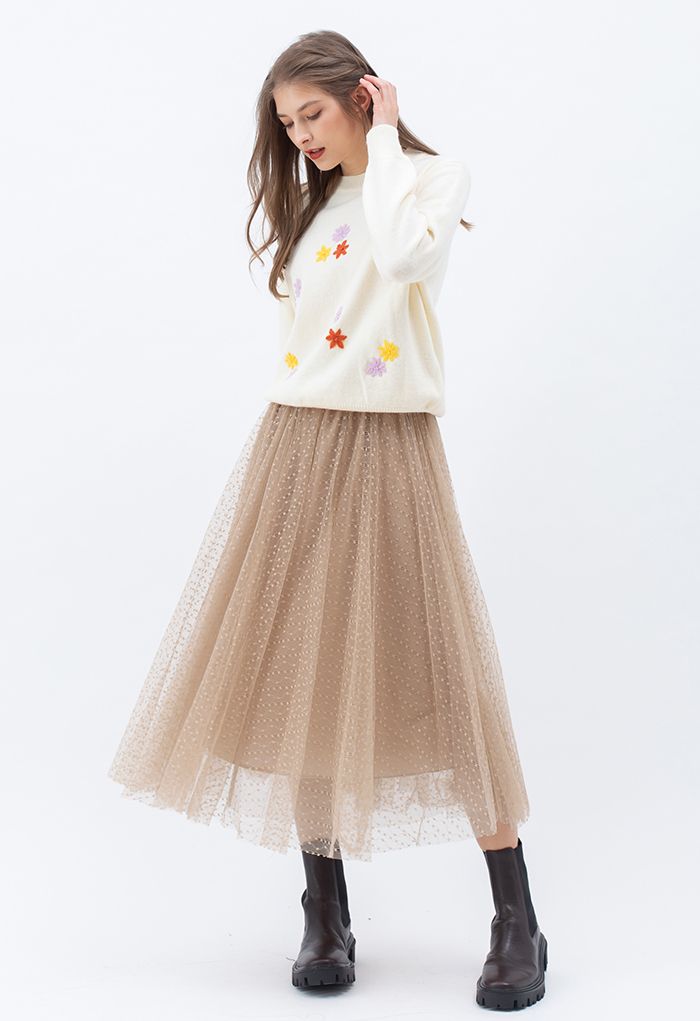 Falling Stitched Flower Soft Touch Knit Sweater