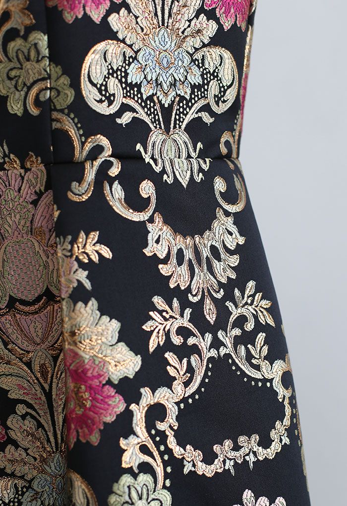Splendid Peony Baroque Jacquard Sleeveless Dress in Black