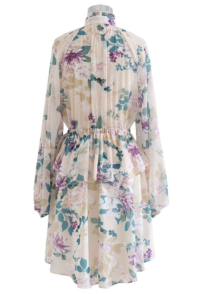 Modest Floral Puff Sleeve Ruffle Dress - Retro, Indie and Unique Fashion