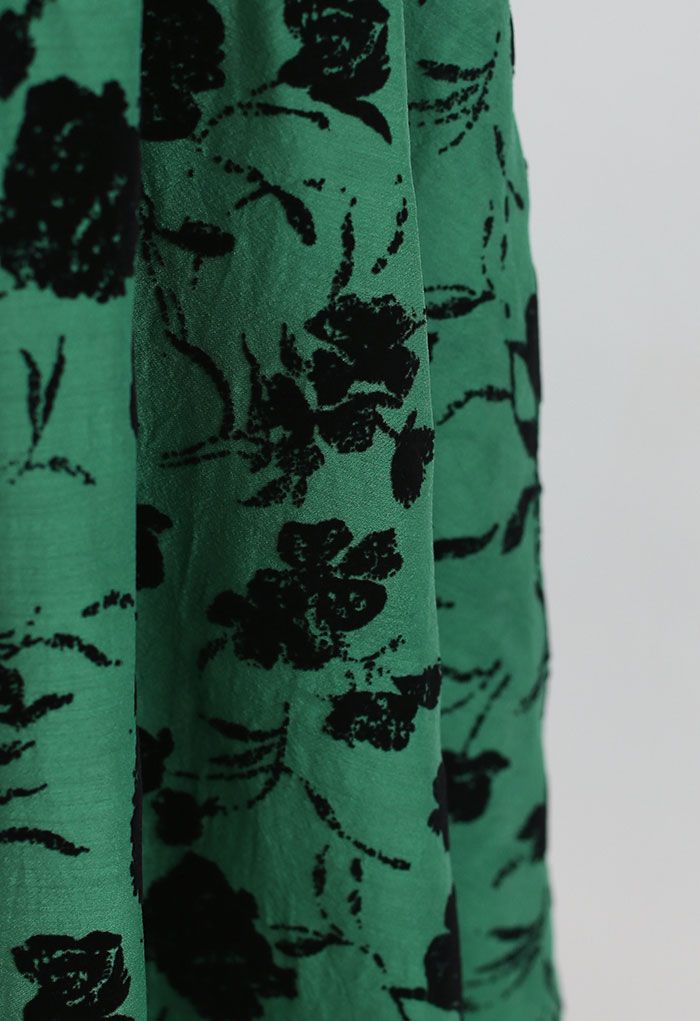 Rosa Print Sheer Midi Skirt in Green